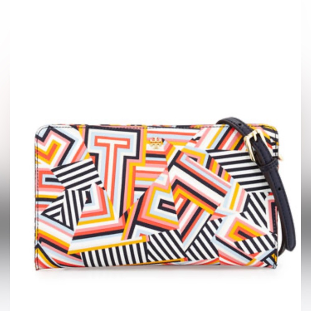 Tory Burch Kerrington Wallet Crossbody Clutch Cut Out T Print NWT